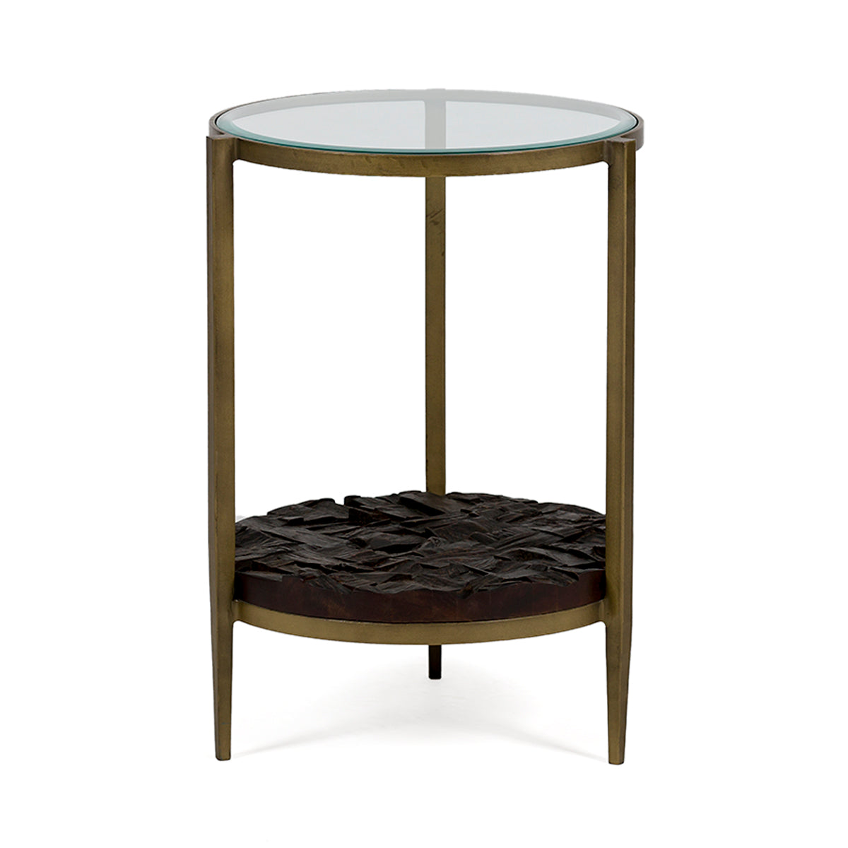 Mesa auxiliar de metal, madera y cristal Cervia