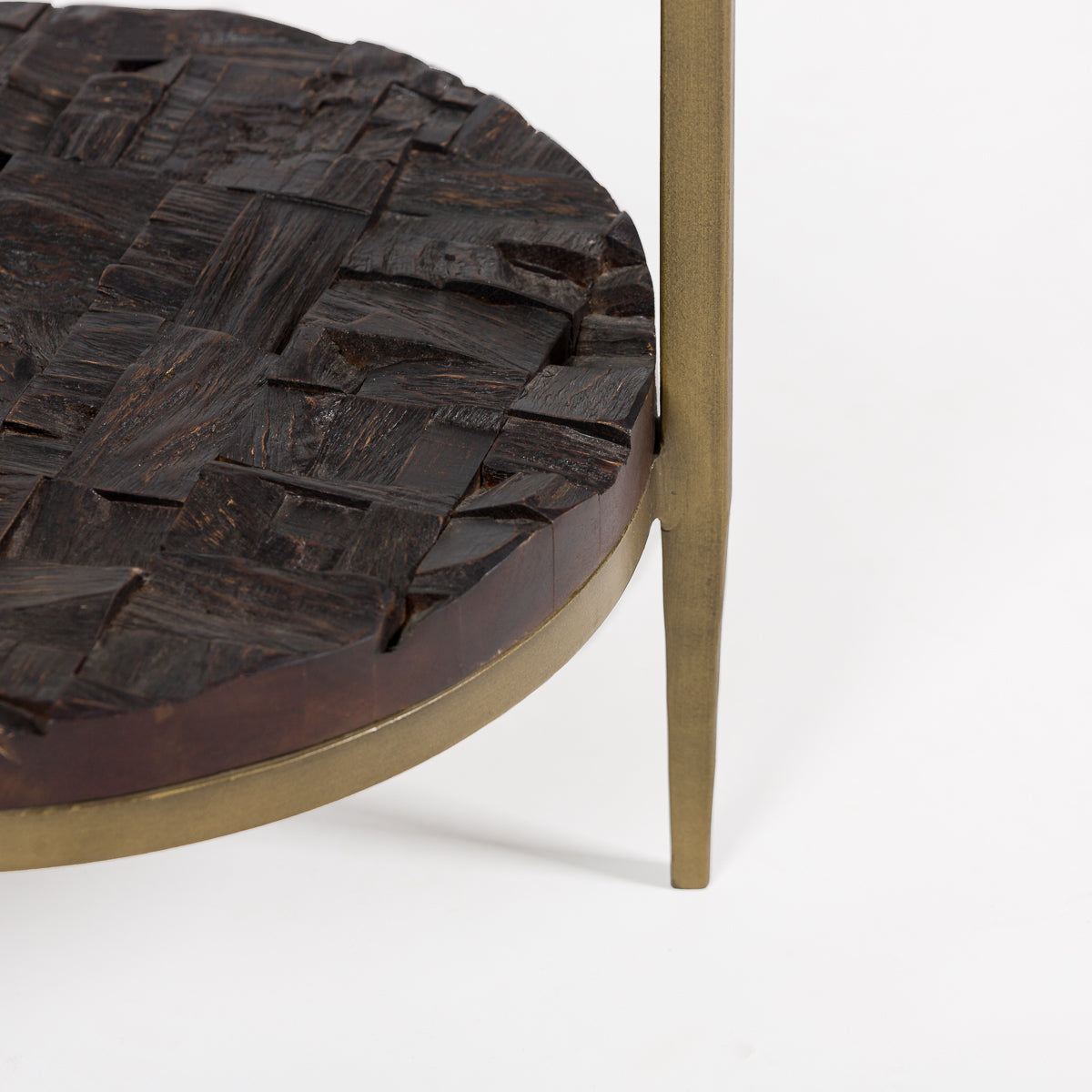 Mesa auxiliar de metal, madera y cristal Cervia