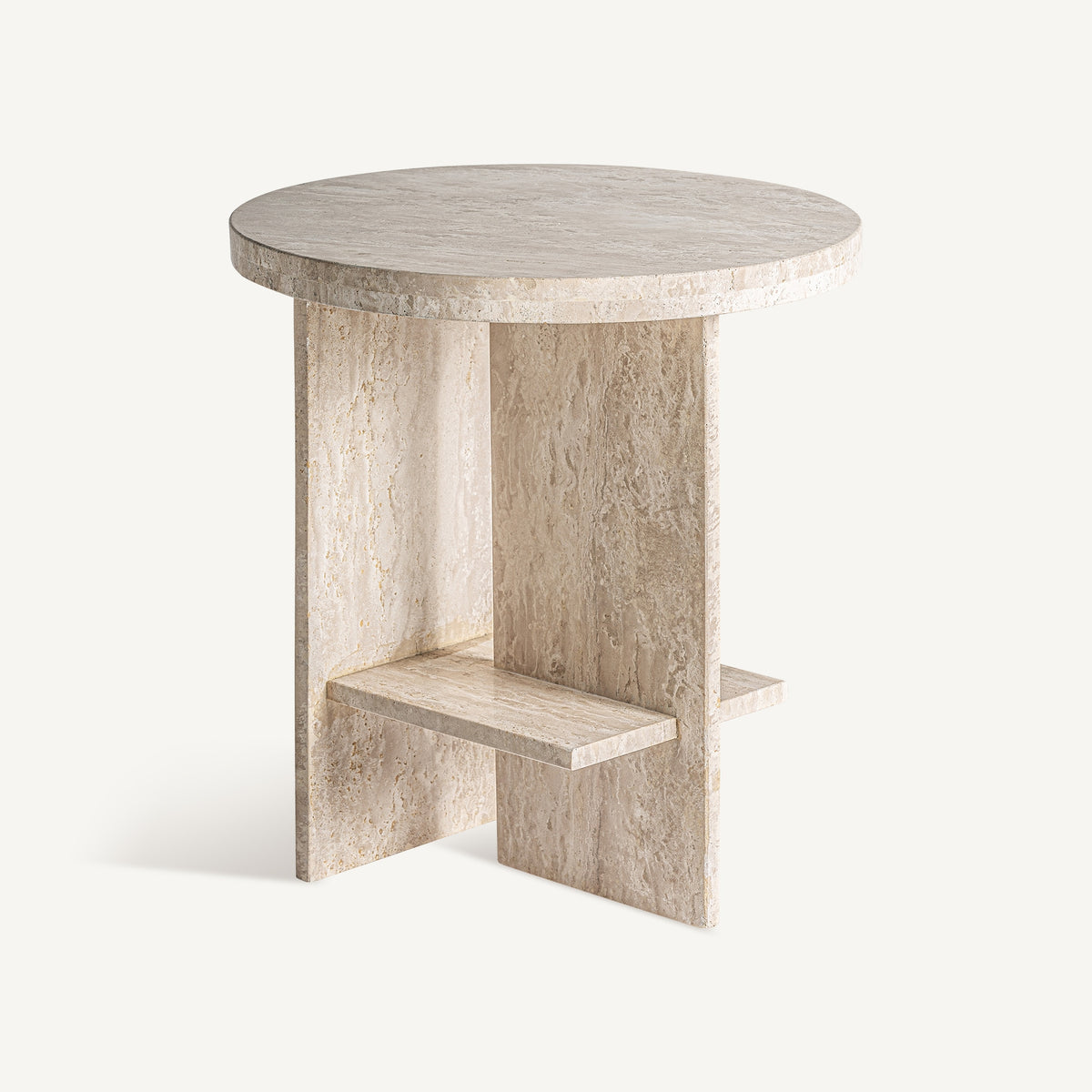 Mesa auxiliar de travertino beige Pita 50 cm