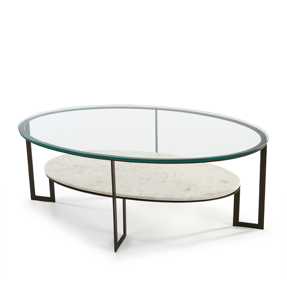 Mesa de centro de cristal, mármol y metal Lucca