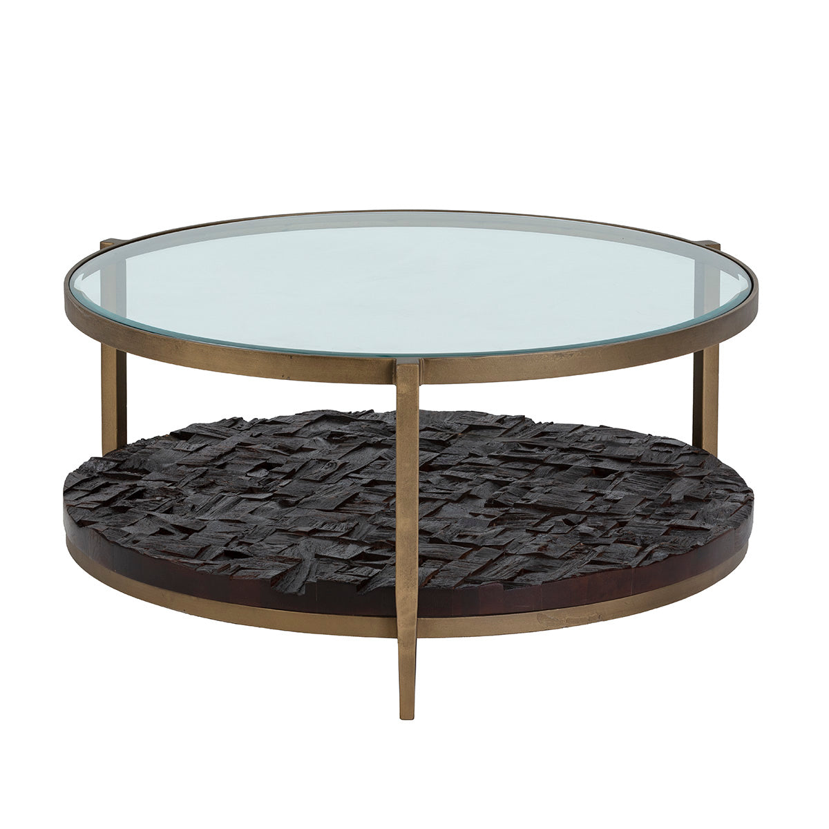 Mesa de centro de metal, madera y cristal Cervia