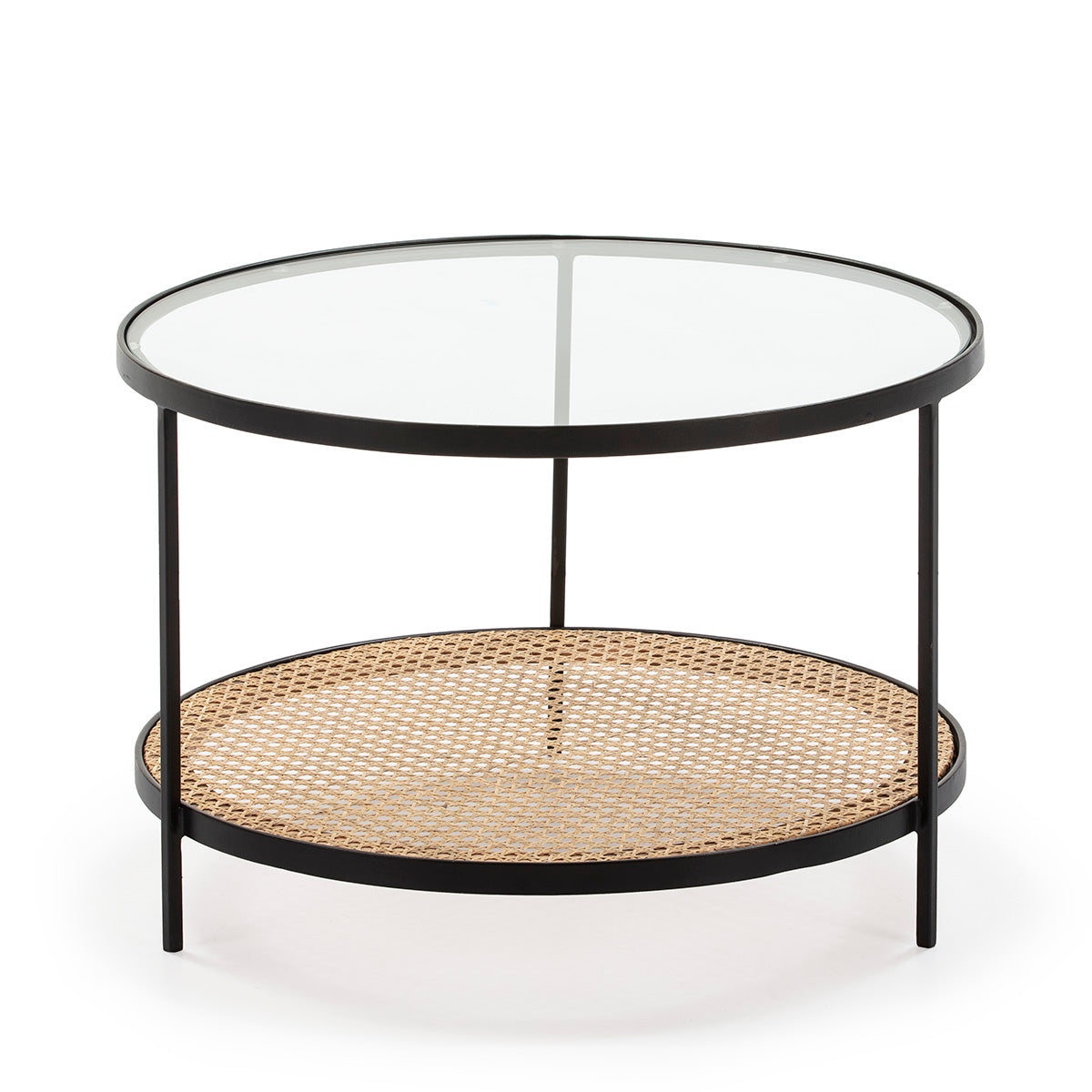 Mesa de centro de ratán, cristal y metal Palamós