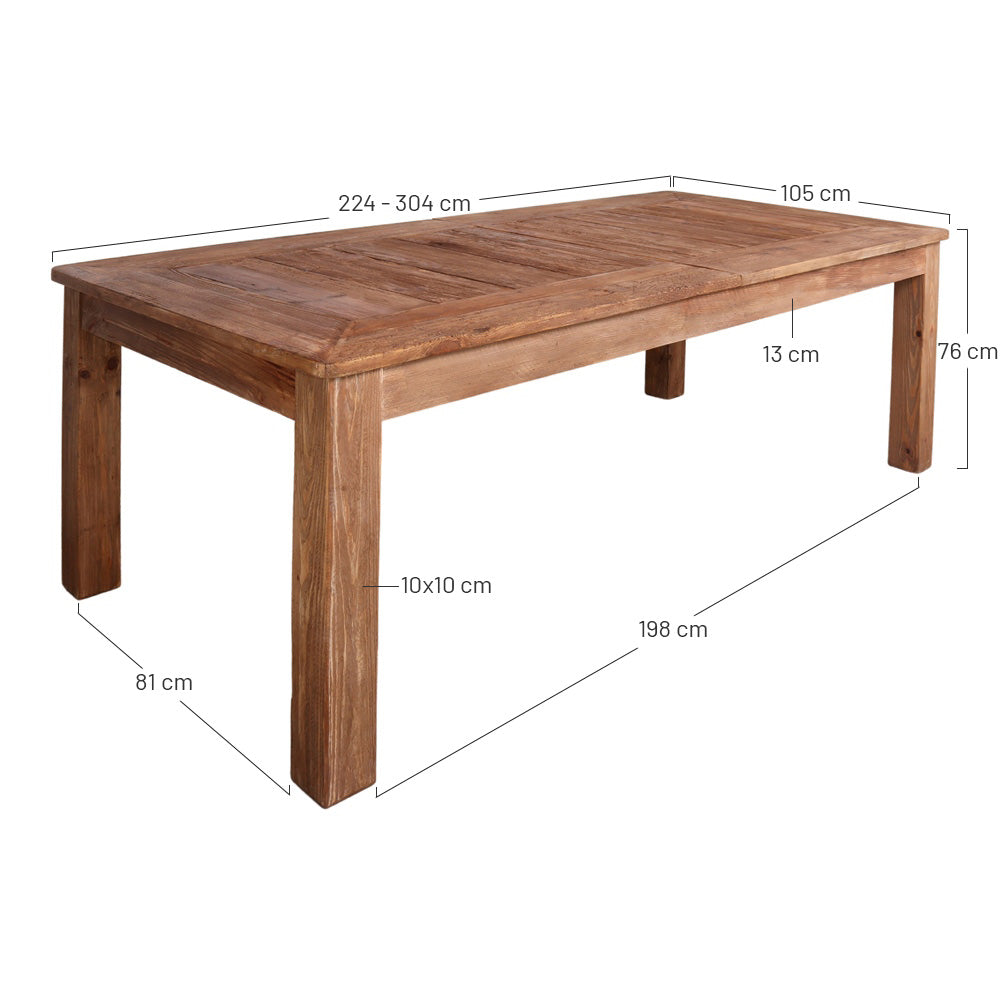 Mesa de comedor extensible de pino reciclado Aroa