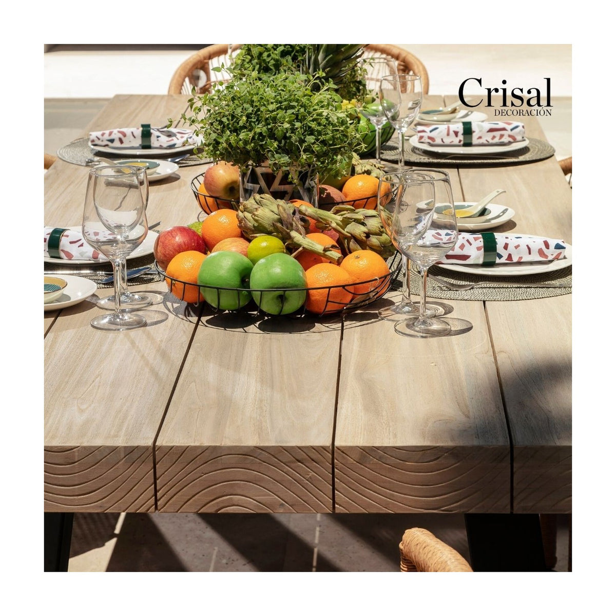 Mesa de comedor de exterior grafito y teca envejecida Almuñécar