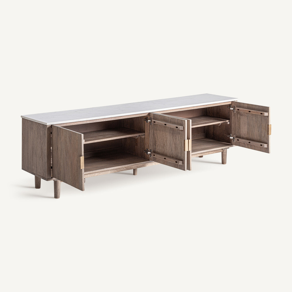 Mueble TV de mango y mármol blanco Figueirinha