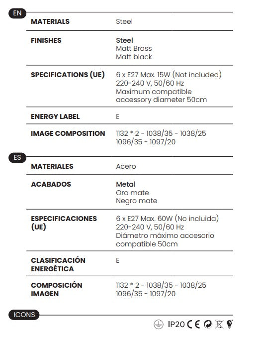 Aplique de Pared Abby A1259/6 - A1259 - #pino_y_jacaranda#