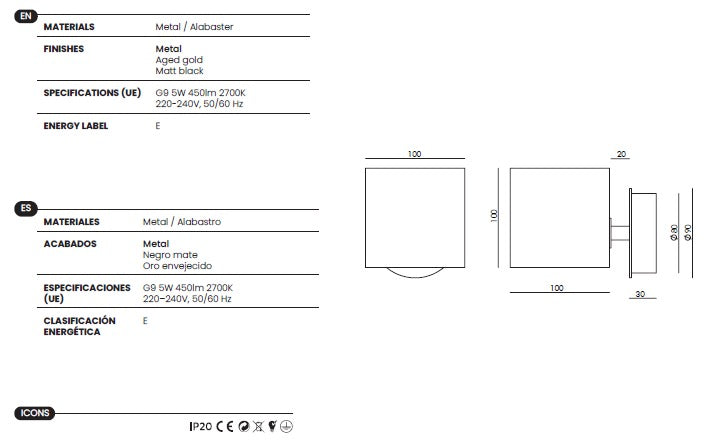 Aplique de Pared Cubic - A1344 - #pino_y_jacaranda#
