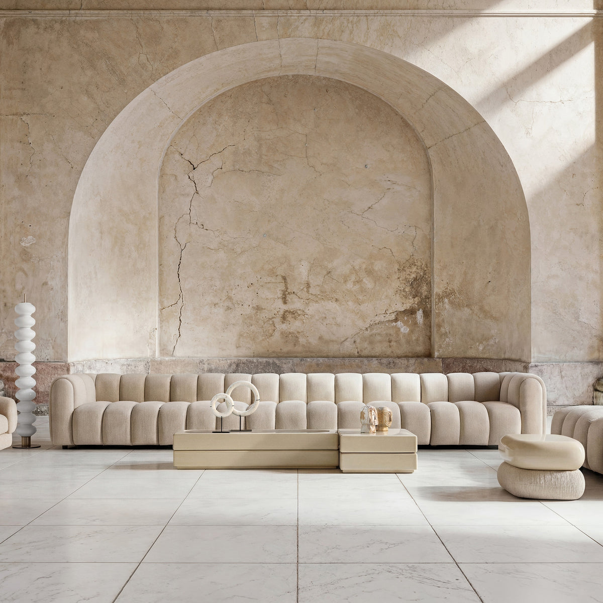 Reposapiés tapizado beige Utiel