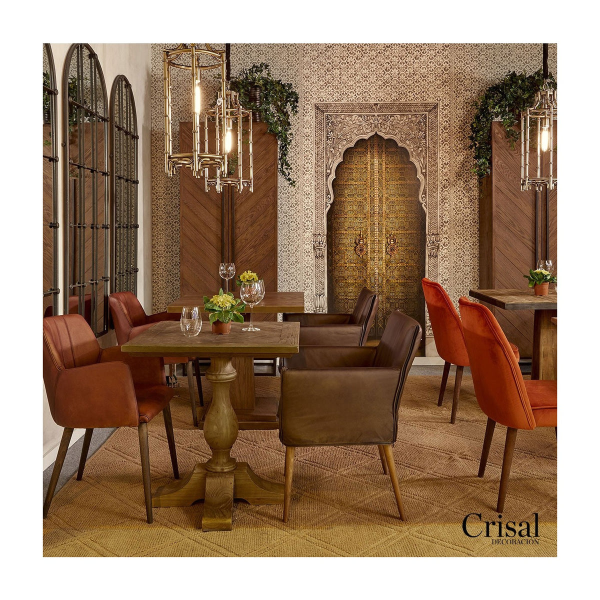 Mesa de comedor cuadrada de pino reciclado Riogordo