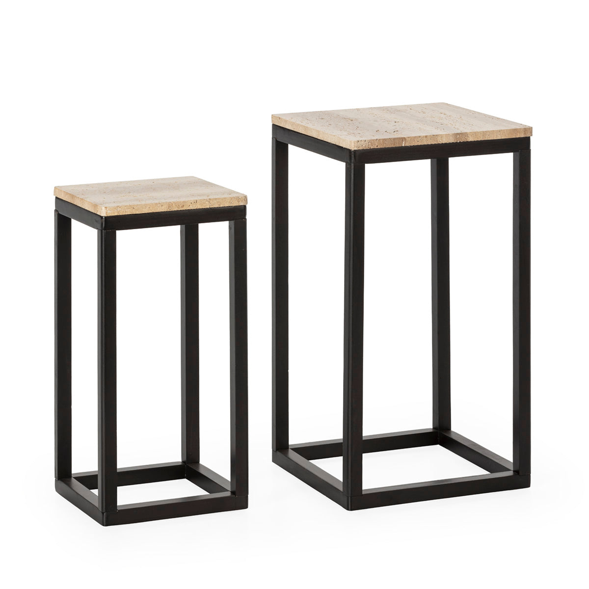 Set de 2 mesas auxiliares de madera y mármol Metsovo