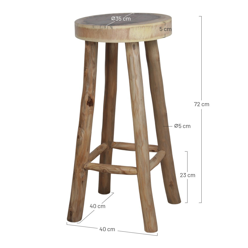 Set de 2 taburetes altos de madera tropical Saverio natural