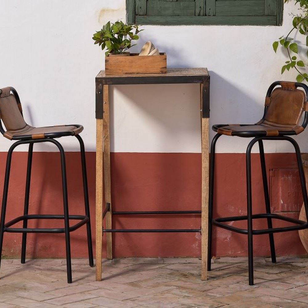 Set de 2 taburetes altos de piel con respaldo Nilo