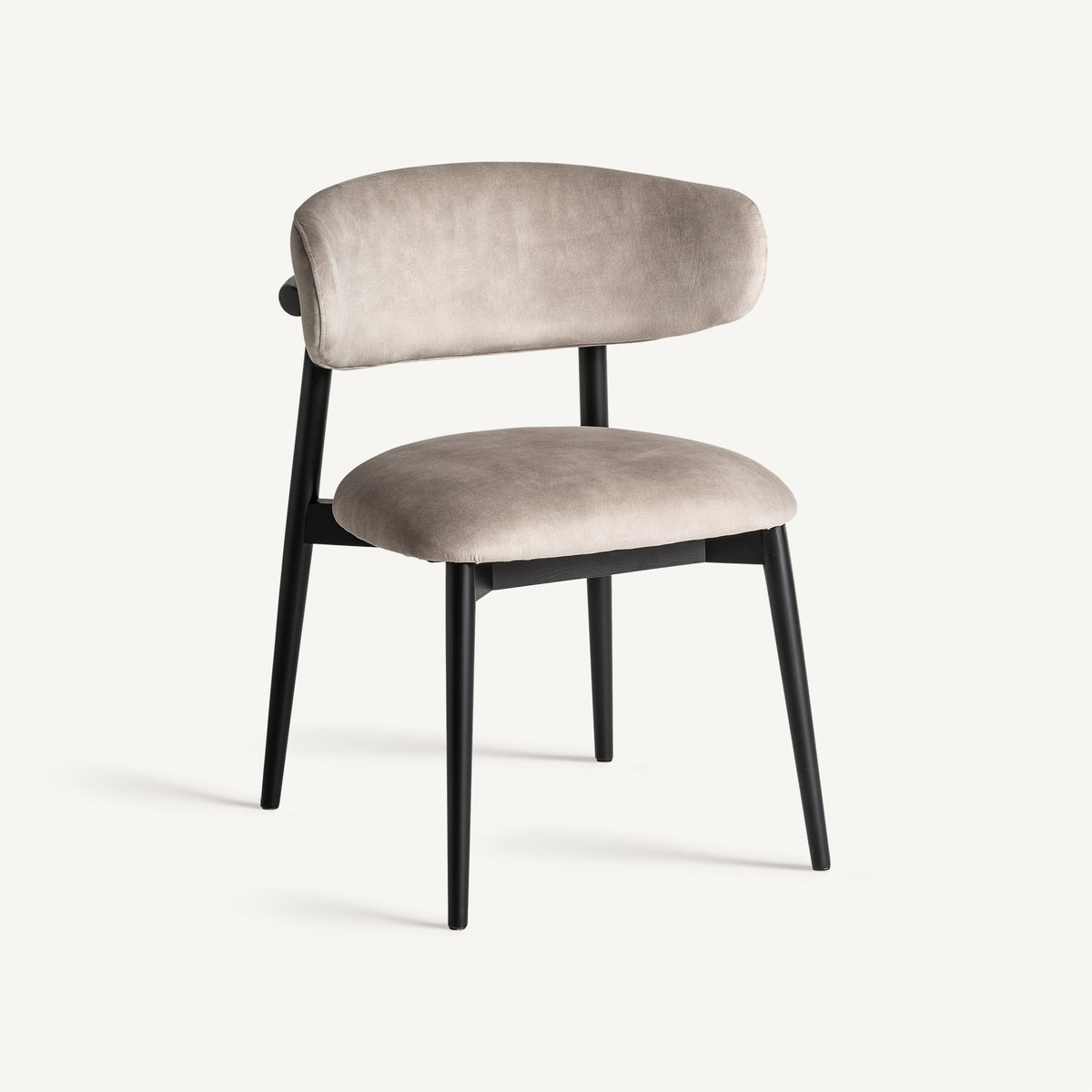 Silla de arce negro y tapizado beige Forcall