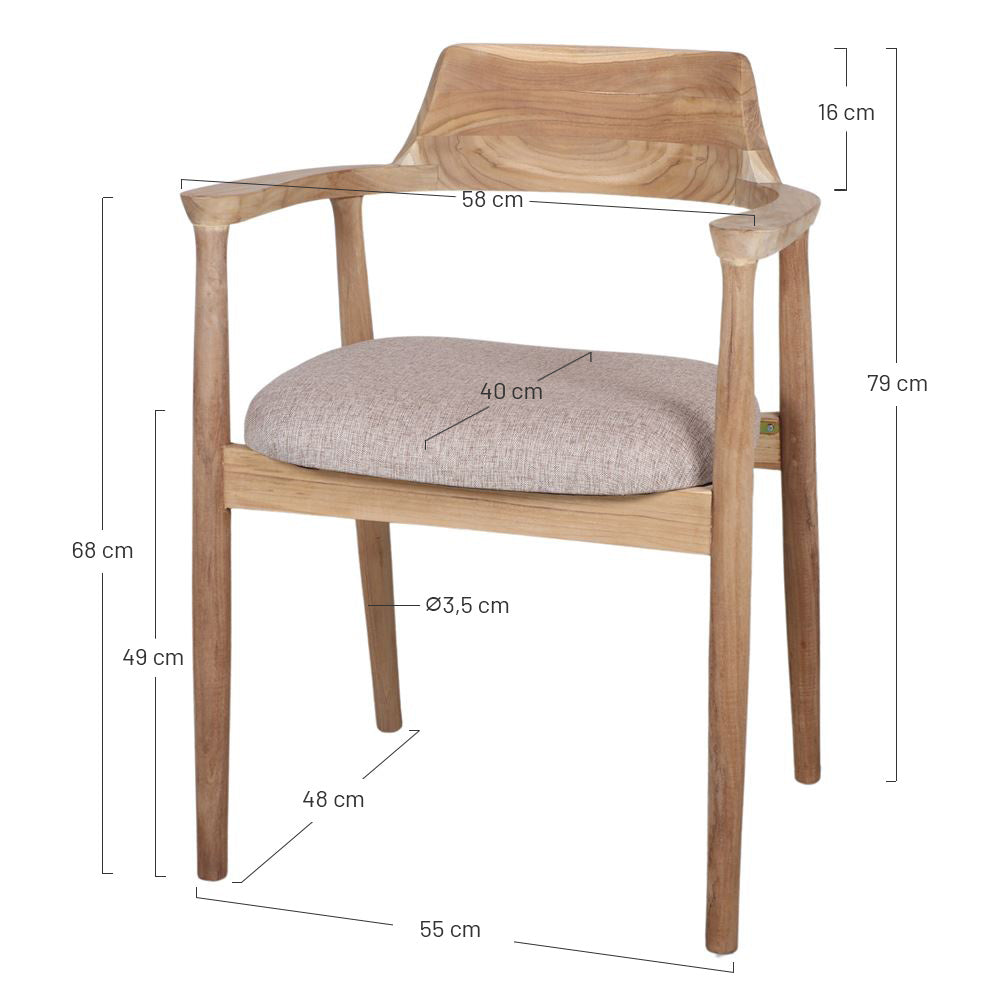 Silla de madera de teca con brazos Vinicio