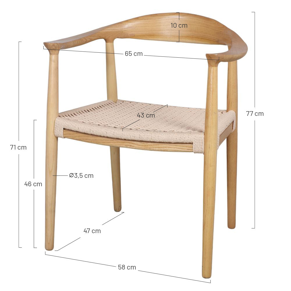 Silla de olmo y cuerda con brazos Etta