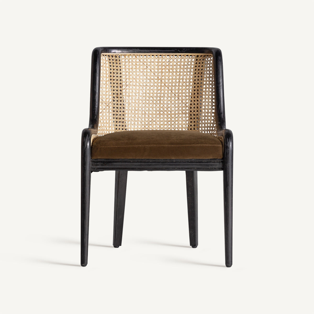 Silla de ratán y terciopelo camel Balàfia