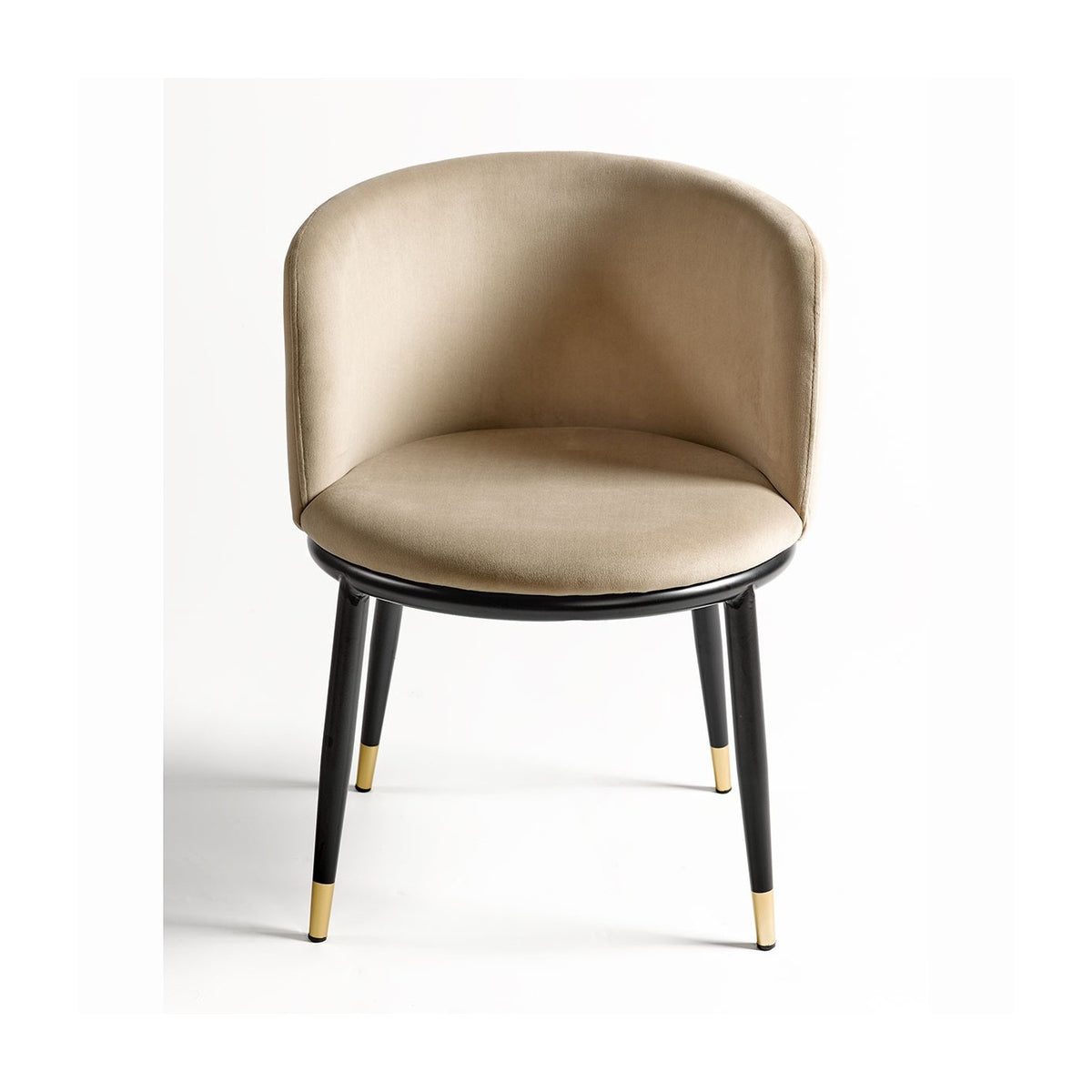 Silla de terciopelo beige con asiento redondo Freila