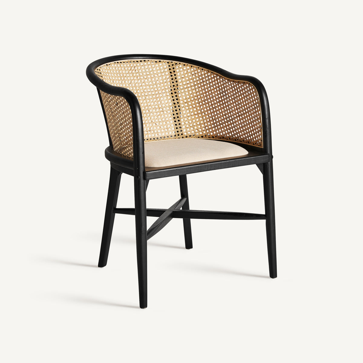Sillón de comedor de abedul negro y lino Cala Olivera