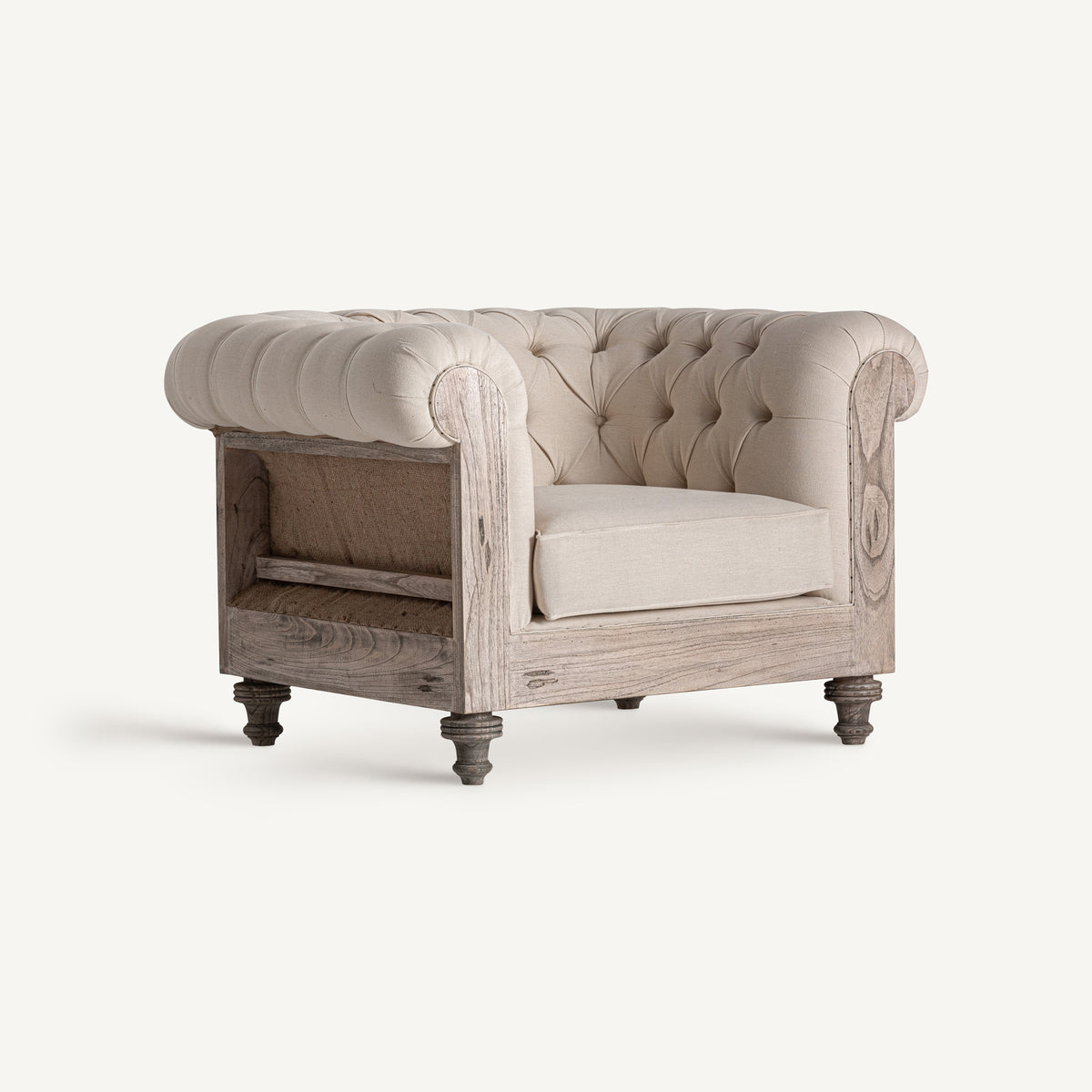 Sillón de madera tropical y tapizado beige Sant Jordi