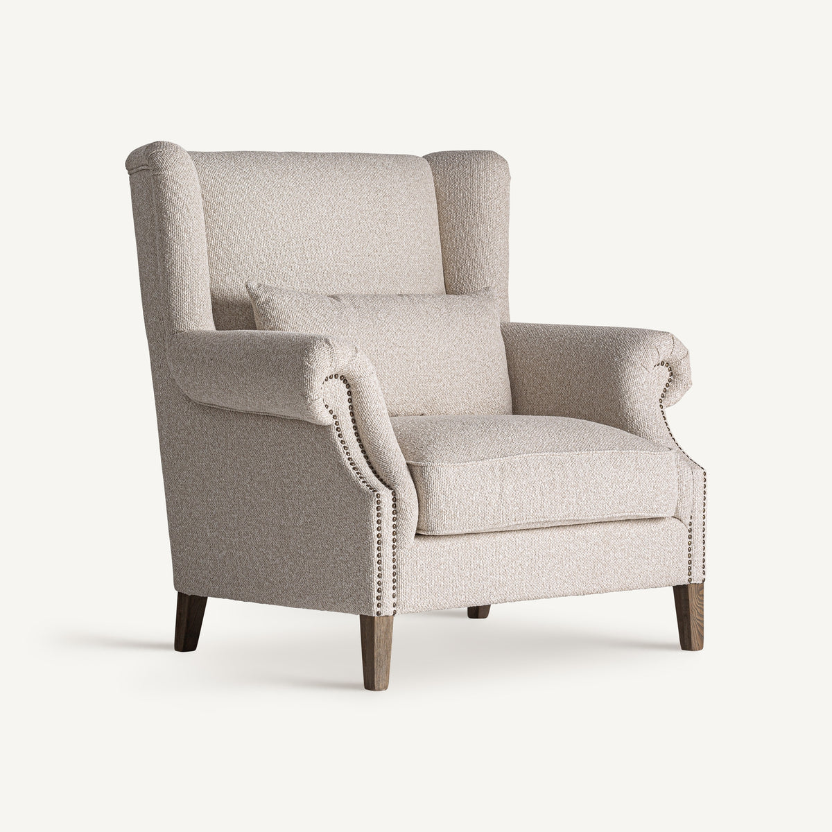 Sillón de respaldo alto de fresno y crema Aigües Blanques