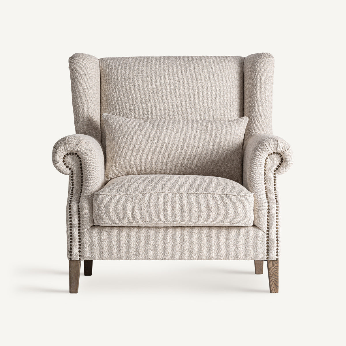 Sillón de respaldo alto de fresno y crema Aigües Blanques