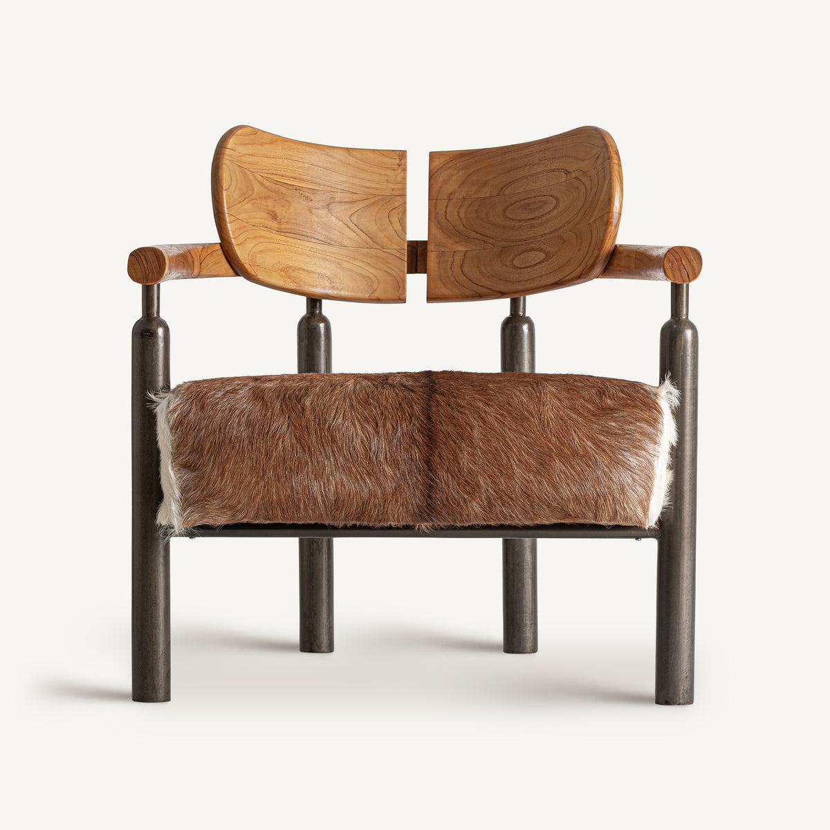 Sillón de teca, hierro y piel Olib