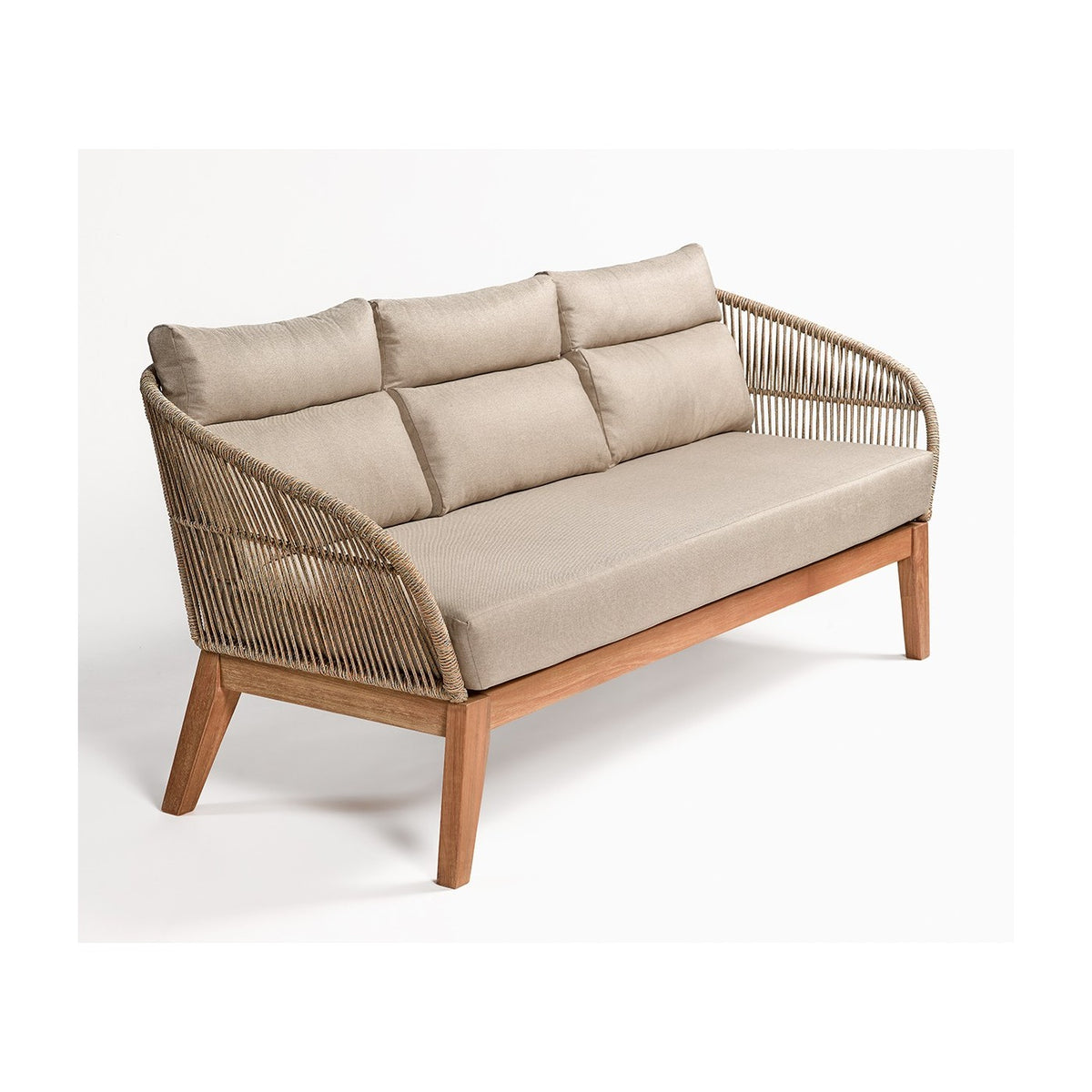 Sofá de exterior de madera y cuerda beige Zahora