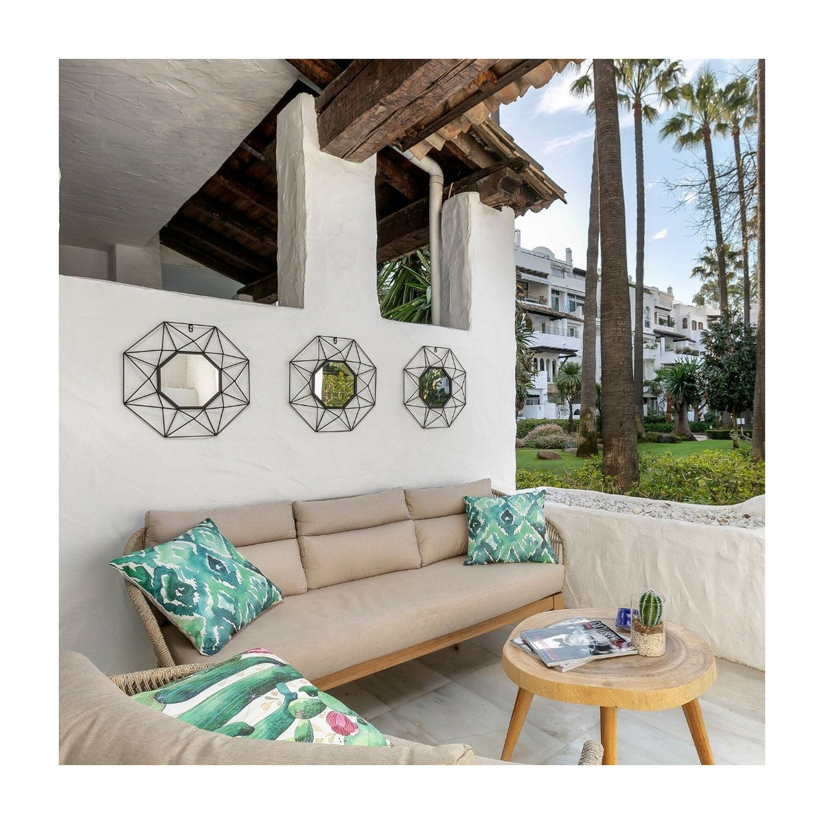 Sofá de exterior de madera y cuerda beige Zahora