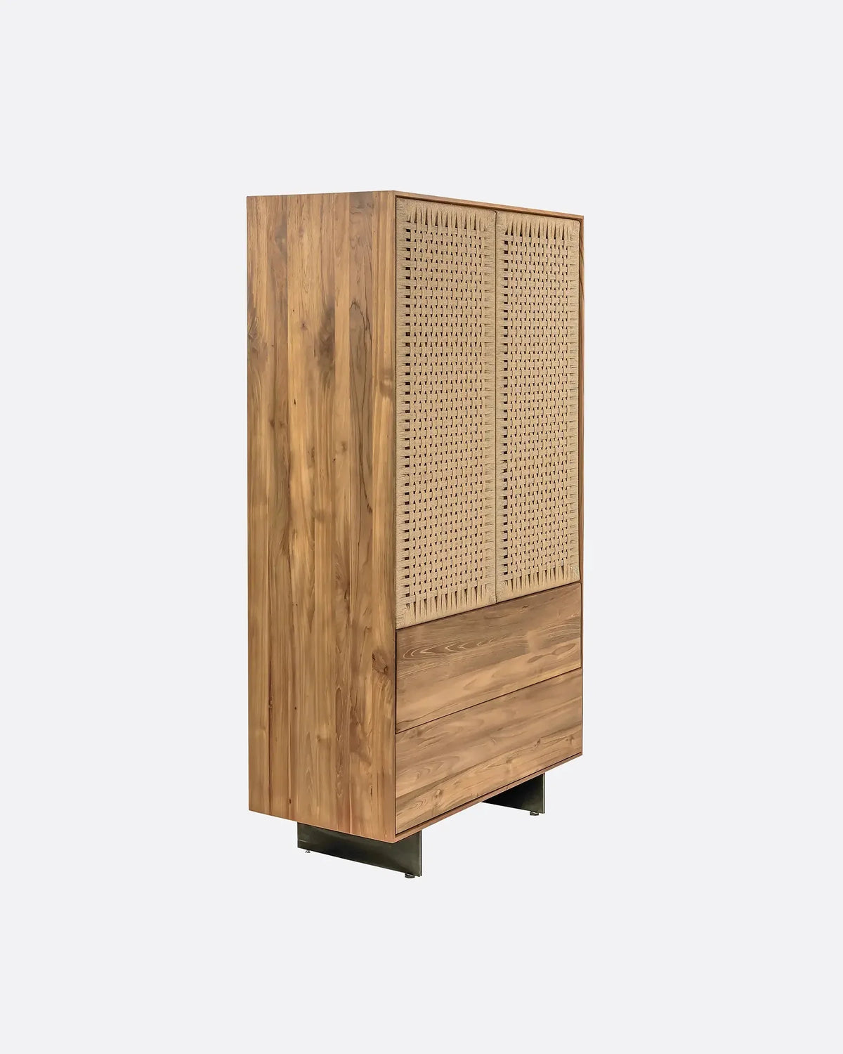 Vitrina de teca reciclada, cuerda de papel y hierro Villaluenga