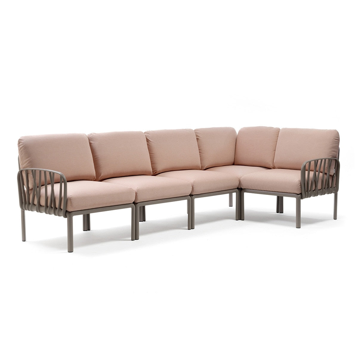 Set de sofá rinconera Komodo con puf y mesa de centro Nardi – Sofá rinconera Komodo, topo / rosa
