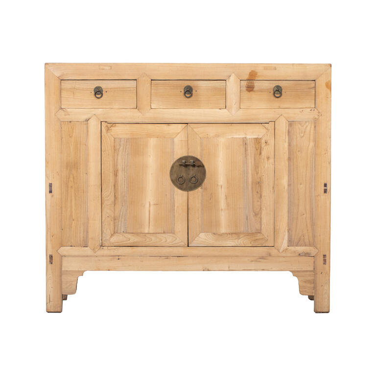 Cómoda antigua natural de olmo con 3 cajones y 2 puertas Hongyu