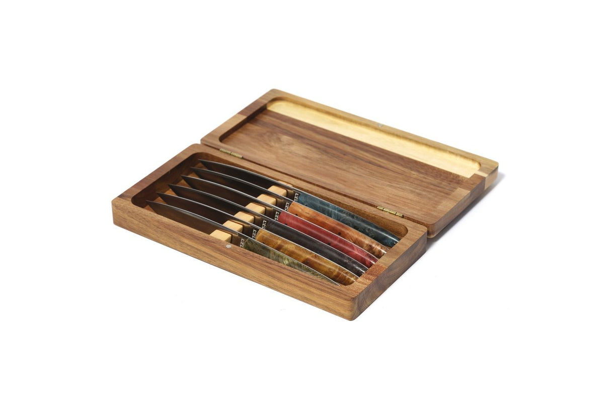 Caja de madera con 6 cuchillos Utset de madera estabilizada