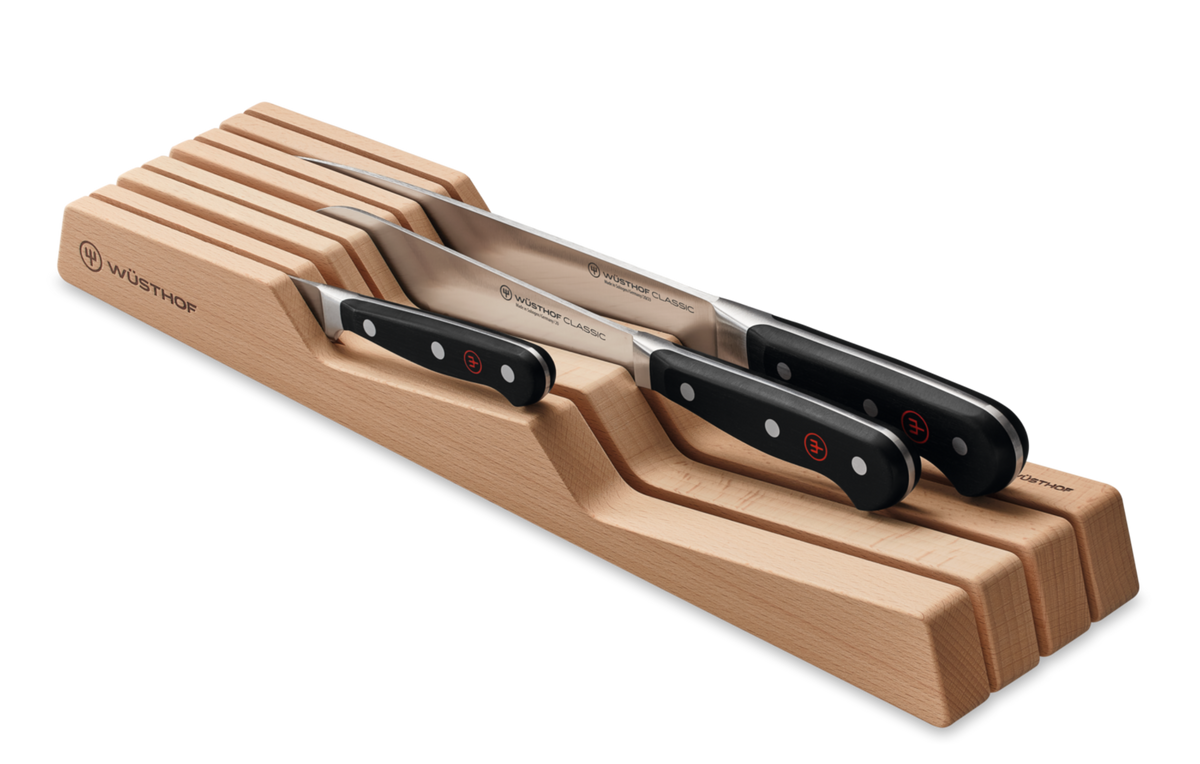 Organizador de cajón para cuchillos Wüsthof de madera de haya