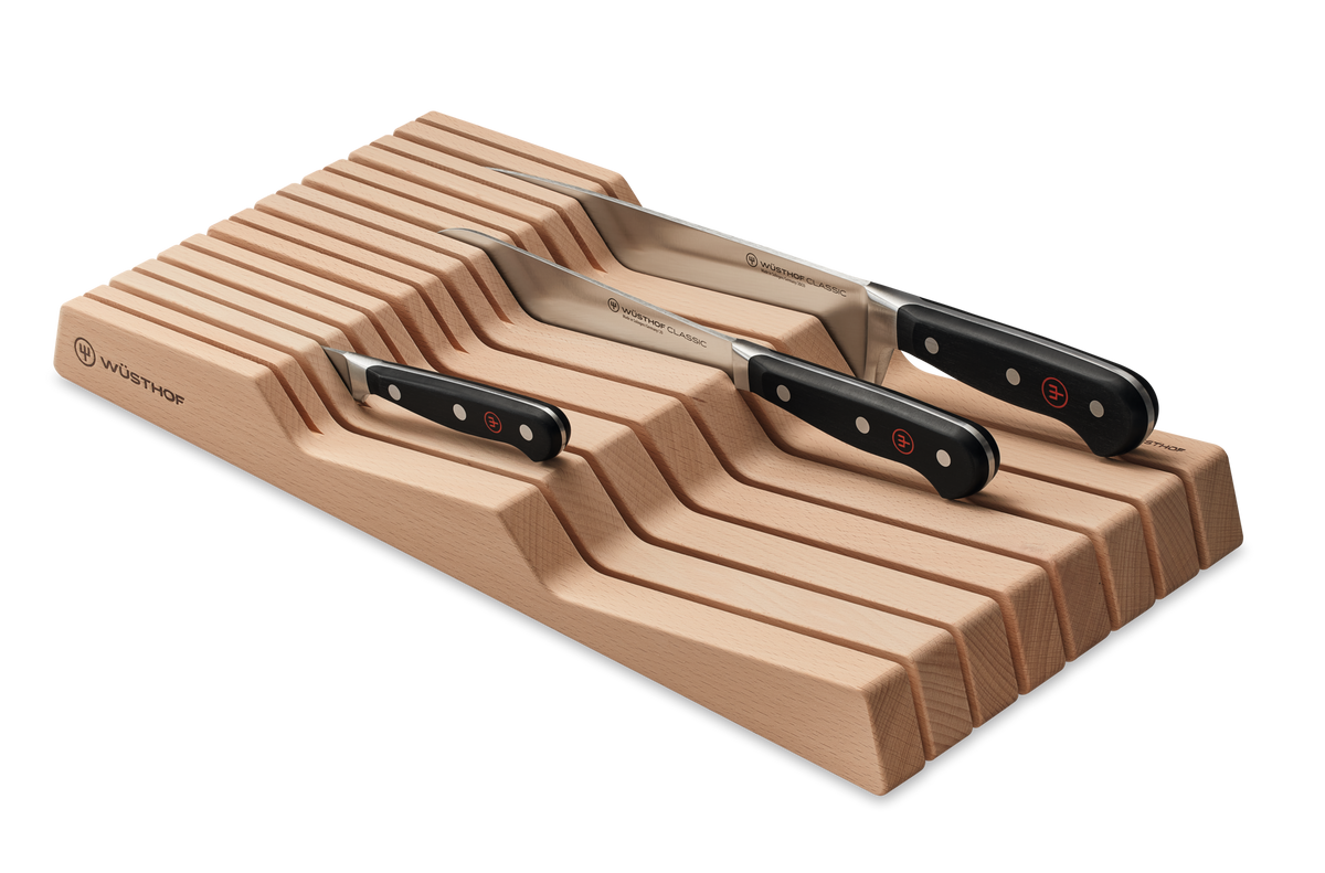 Organizador de cajón para cuchillos Wüsthof de madera de haya