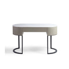 Consola ovalada blanco grisáceo, piedra y metal negro Swieqi