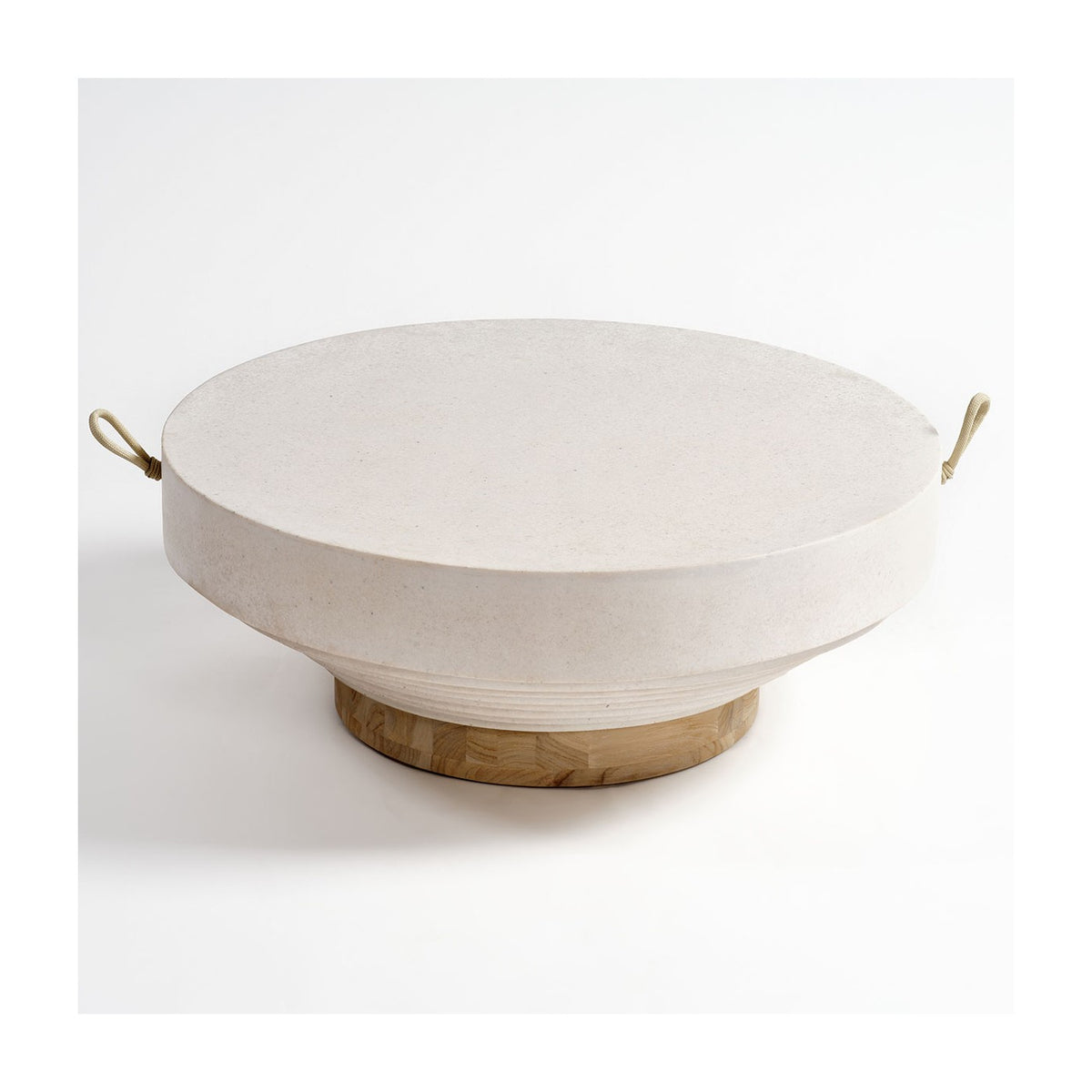 Mesa de centro redonda de cemento blanco y teca 80 Ischia