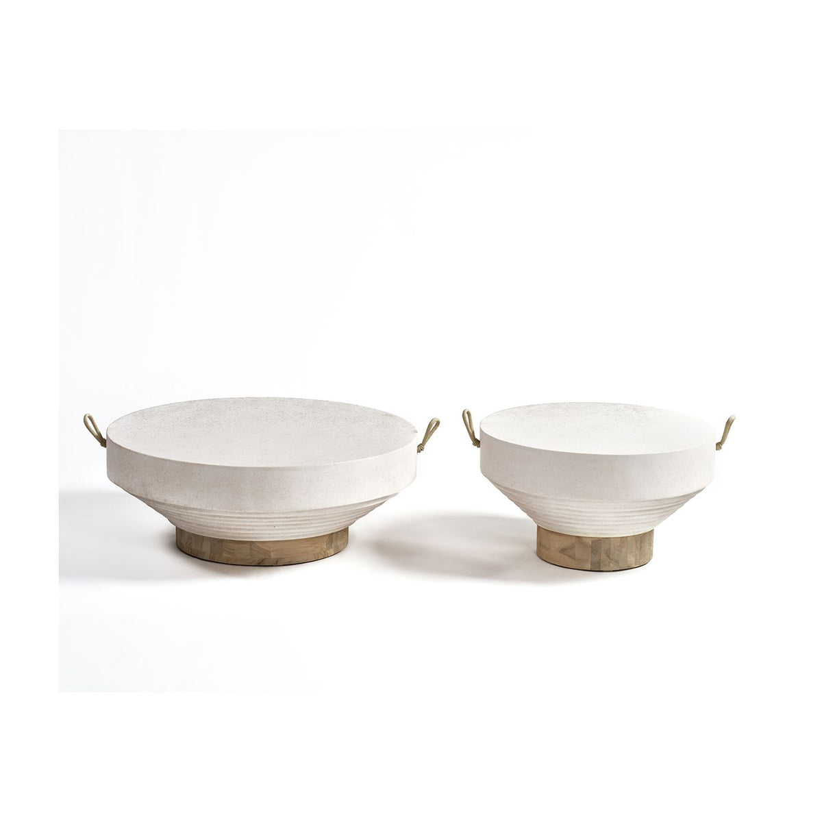 Mesa de centro redonda de cemento blanco y teca 80 Ischia