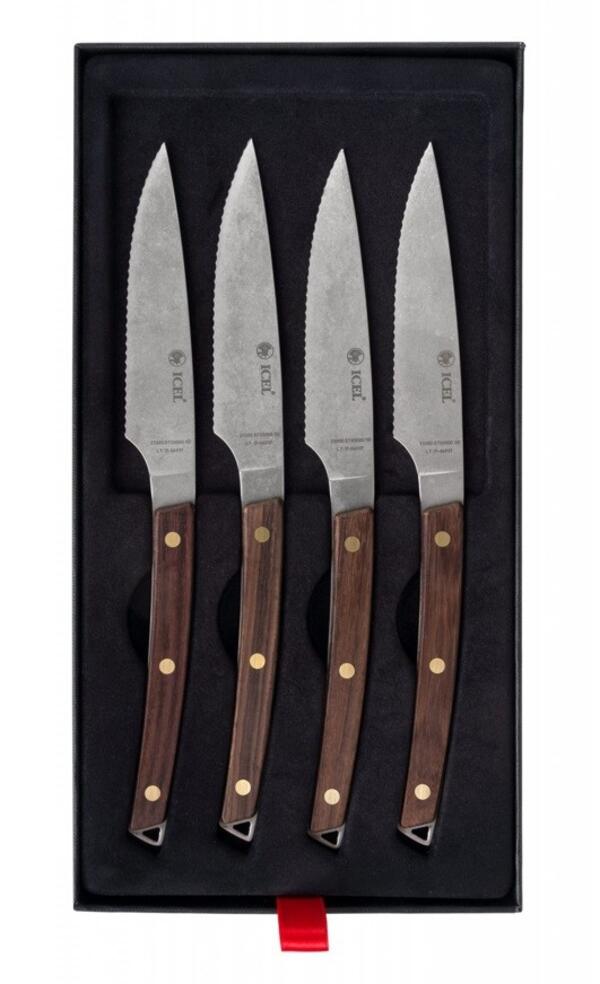 Set de 4 cuchillos chuleteros Icel ST03000 con mango de palosanto