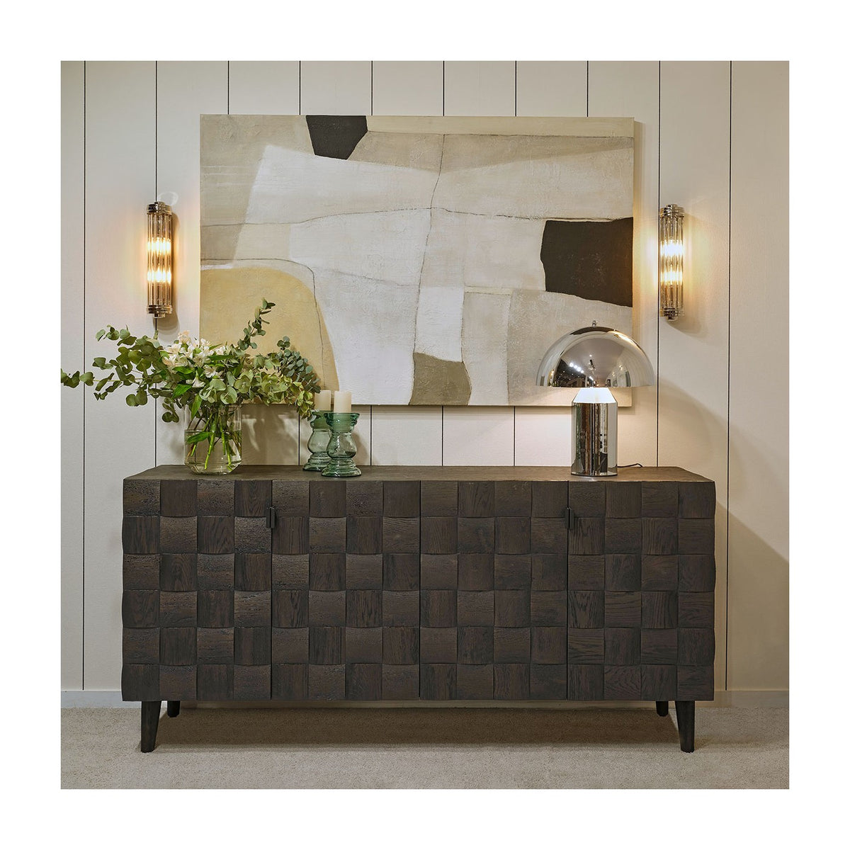 Aparador de roble black brown con puertas de mosaico Labin