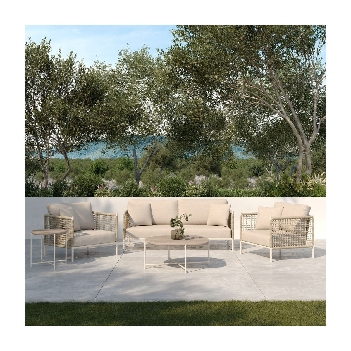 Sillón de exterior de aluminio y cuerda blanco roto Sa Trinxa