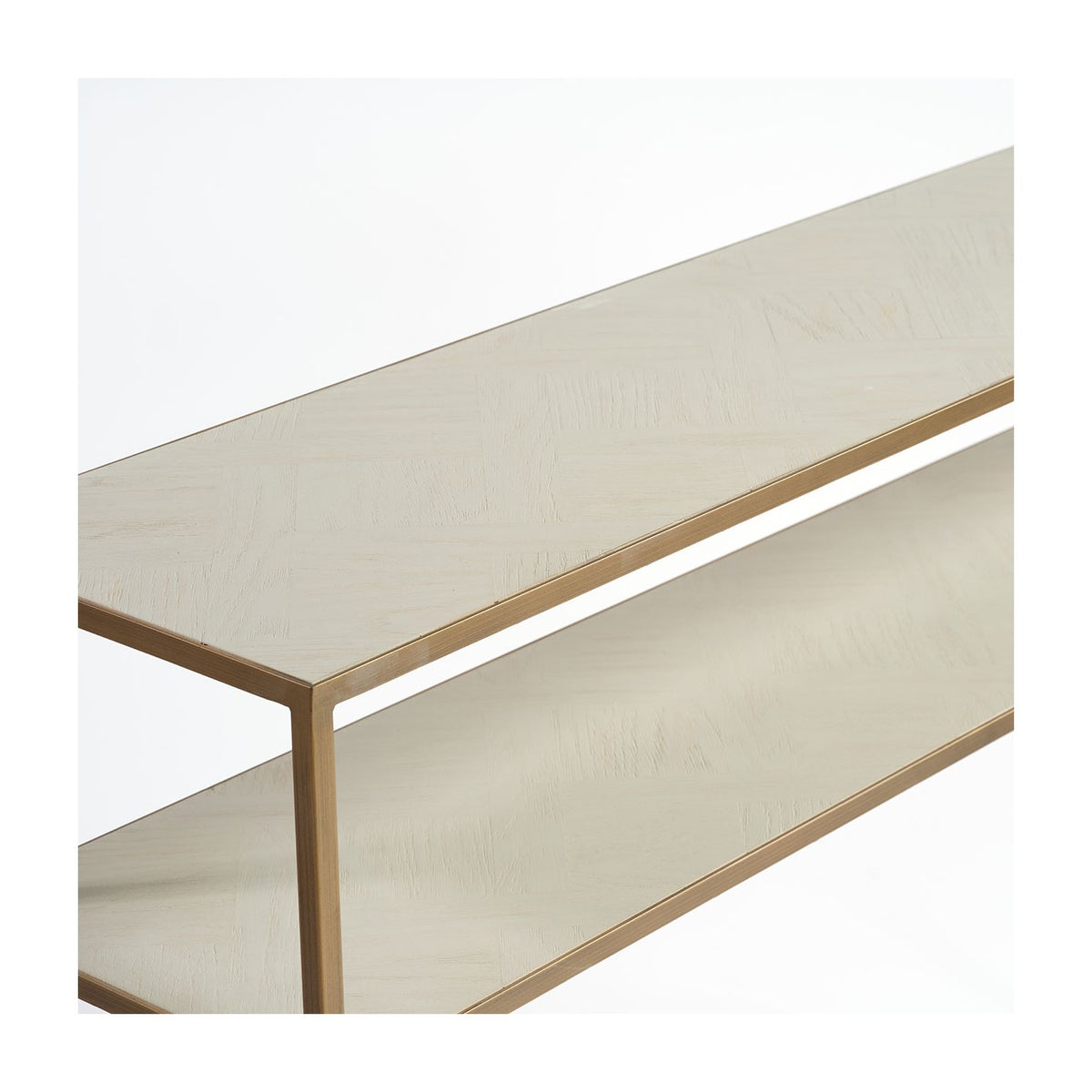 Consola de roble blanco grisáceo y metal dorado Poros