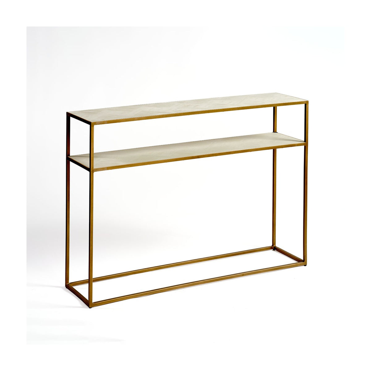 Consola de roble blanco grisáceo y metal dorado Poros