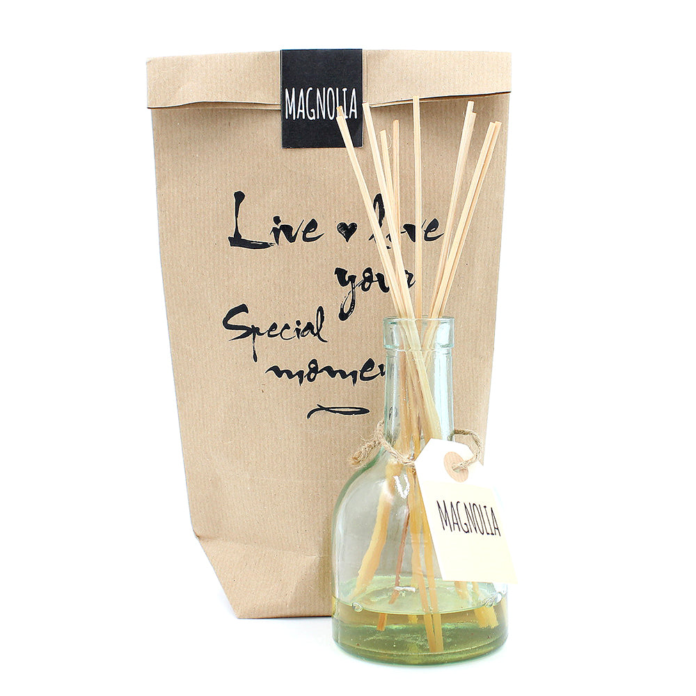 Mikado en botella con bolsa - Magnolia - #pino_y_jacaranda#
