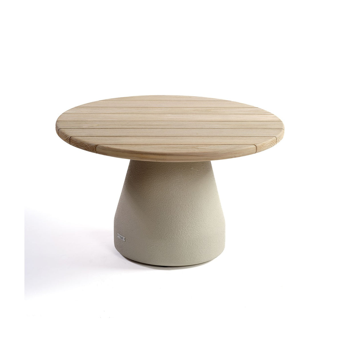 Mesa de comedor de teca grisácea y base cemento 140 Corralejo