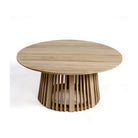Mesa de centro redonda de teca con pie de palillería Amalfi