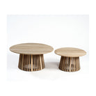 Mesa de centro redonda de teca con pie de palillería Amalfi