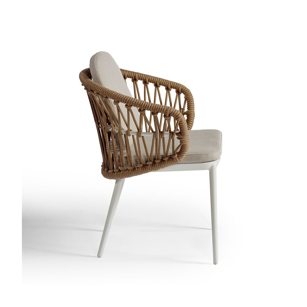 Sillón de comedor de exterior de aluminio blanco y cuerda Juan