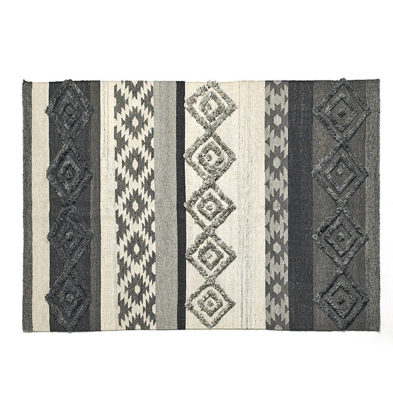 Alfombra kilim gris carbón de viscosa, lana y algodón Antracita