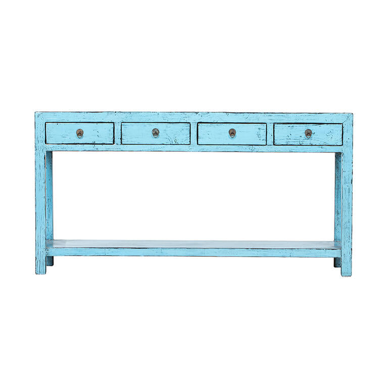 Consola azul de olmo con 4 cajones Somport