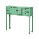 Consola verde de olmo con 4 cajones y 2 puertas Montserrat